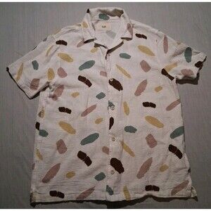 Y2K Folk Contour SS Short Sleeve Button Down Shirt Men’s Small 100% Cotton BOHO